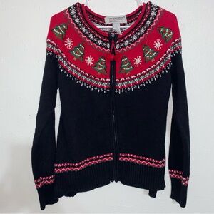 Halloween Kills Karen Nelson Cardigan Ugly Christmas Sweater Trees Pearls Large